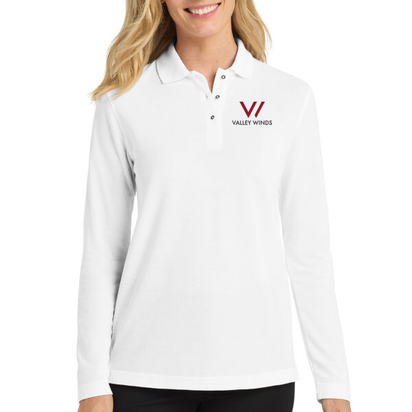 Port Authority Womens Silk Touch Long Sleeve Polo - Embroidered Logo Thumbnail
